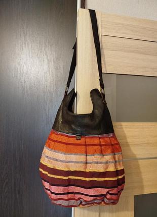Сумка шоппер кожа+текстиль