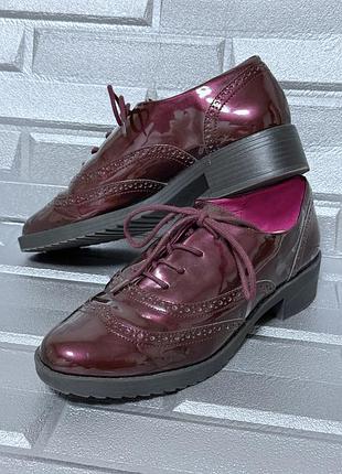Туфли женские лаковые 37 размер (24,5 см стелька) next бордовые кожаные