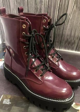 Чоботи черевики бургунді бордо на шнурівці, нові