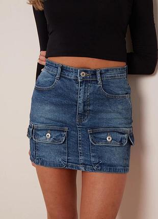 Новая брендовая джинсовая юбка-карго мини "stylewise" с карманами. размер uk6, xs.
