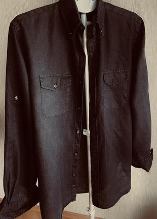 Чоловіча льняна чорна сорочка