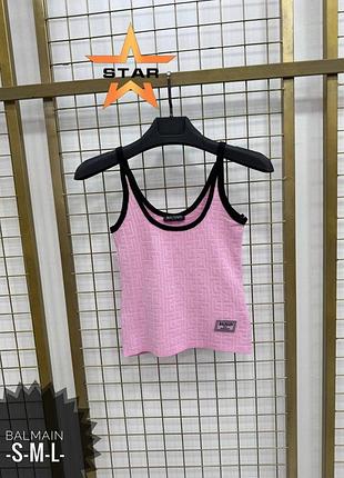 Женская розовая трикотажная майка с контрастной отделкой