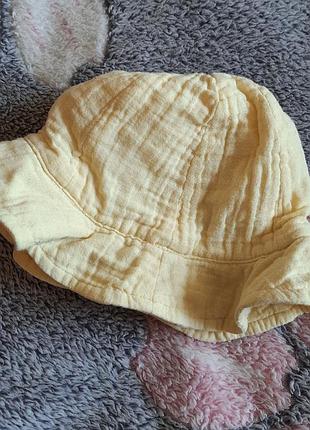 Желтая муслиновая детская панамка на 3-6 месяцев