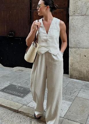 Оригінал 100% льон штани широкі брюки emporio armani