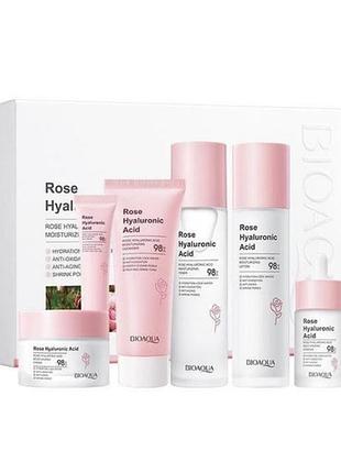 Подарунковий набір косметики для обличчя 6 в 1 rose hyaluronic acid bioaqua