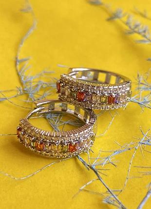 Сережки кільця маленькі класичні з камінцями 1,5 см