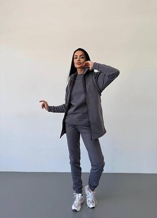 Жіночий спортивний костюм трійка з жилеткою на флісі від 42 до 52 розміру