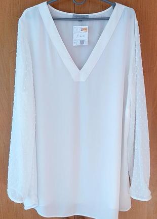 Біла класича шифонова літня легка блуза батал,прямого крою,р.52/xxl.