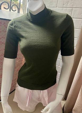 Водолазка с коротким рукавом , мериносовая , шерсть, зелёная ivy & oak