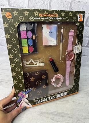 Набор аксессуаров и украшений для девочек (кошелек, часы, булавка и резинка для волос) k 1