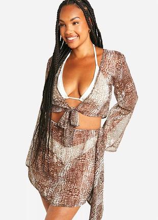 Шифонова пляжна сорочка зі зміїним принтом та зав'язками спереду