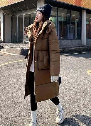 Жіноче коричневе  пальто міді в стилі кежуал  - l/xl