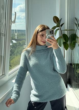 Пильно-блакитний светр травка з горлом 1+1=3
