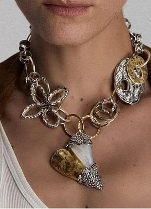 Винтажное металлическое ожерелье сердце с цветами, 1388