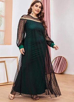 Платье из сетки в горошек с декоративной лентой и сеткой