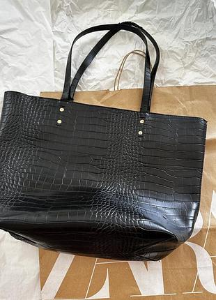 Сумка шопер reserved чорна шкіра
