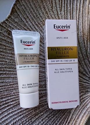 ✨уцінка eucerin anti-age elasticity+filler day cream spf15 антивіковий денний крем з гілауроновою кислотою юцерін