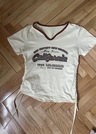 Футболка з принтом california та боковими зав’язками. стиль y2k, розмір s. у чудовому стані!