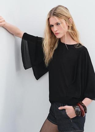 Zara woman collection | струмлива блуза-накидка — zw collection (чорна) розмір л