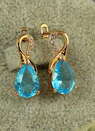 Сережки xuping jewelry скандинавія з блакитним каменем 1,8 см золотисті