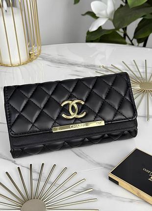 Кошелек женский chanel большой  двойной шанель черный на много отделений