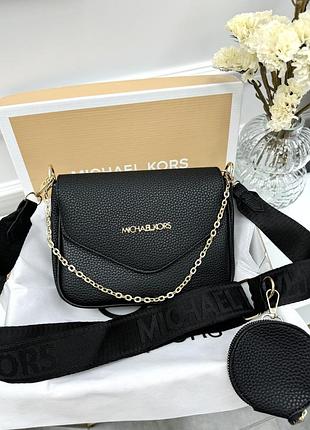 Сумка жіноча michael kors крос-боді 2 в 1 майкл корс чорна класична