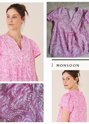 Блуза топ вышиванка женская monsoon 100%лён розовая