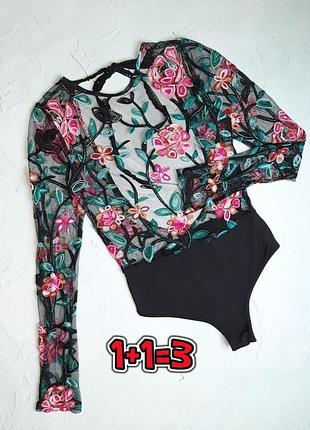 🎁1+1=3 красивый черный боди сетка в цветах missguided, размер 42 - 44