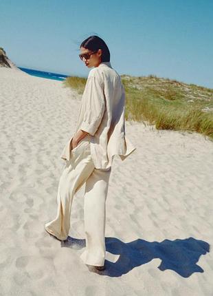 Лляні брюки zara, бежеві брюки з льону zara, пісочні лляні брюки zara, широкі штани на основі льону з ременем zara