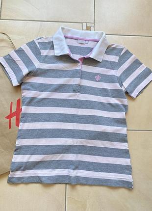 Женское поло серая в розовую полоску футболка котоновая жіноче поло marco pecci