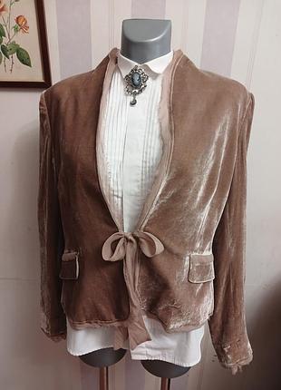 Шовковий оксамитовий жакет в вітажному стилі бежевий  l   xl