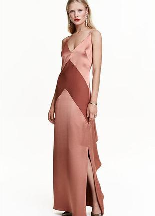 Вечірня сукня в підлогу шовкова сукня довга в більйовому стилі максі сукня h&m бронзова сукня бежева пудрова роза рожеве золото