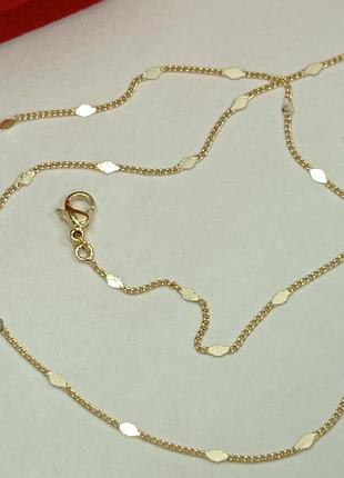 Ніжний ланцюжок 45 см, панцирне плетіння із вставками. позолота.