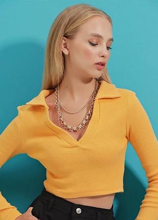 Топ лонгслів вкорочений в рубчик з вирізом h&m