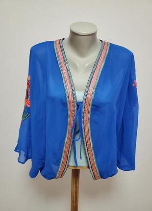 Шикарная брендовая блузка накидка кардиган с вышивкой