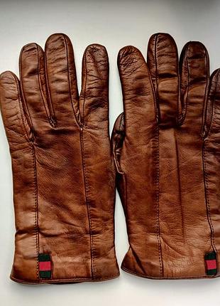 Перчатки, перчатки кожаные мягкие gucci коричневые