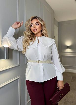Женская изысканная блузка блуза на пуговицах с широким воротничком по вороту белая