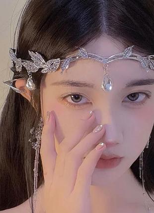 Эльфийская тиара/диадема/корона/свадебный обруч со стразами/ украшение для волос для фотосессии/свадьб / косплей
