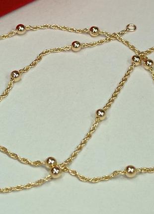 Ніжний та гарний ланцюжок 45 см, кордове плетіння з намистинами. позолота.