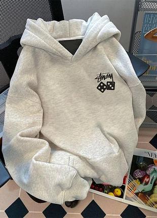 Жіноча класична повсякденна кофта худі із принтом тканина якісна тринитка на флісі меланж сіра