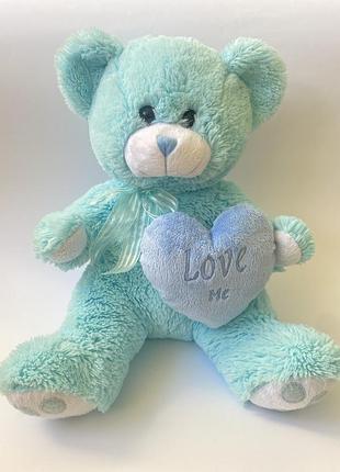 Большая мягкая игрушка голубой медведь мишка с сердечком love me медвежонок мʼяка іграшка блакитний ведмідь плюшевий ведмедик
