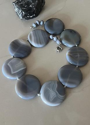 Намисто кольє природний сірий агат, халцедон, ботсванський