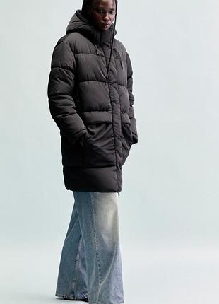 Дуте пальто, куртка з капюшоном pull&bear чорного кольору