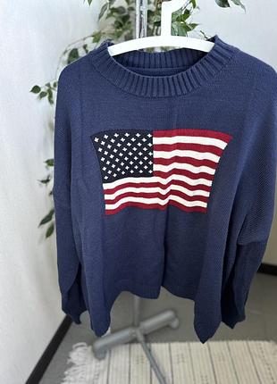 Светр великого розміру в стилі polo ralph lauren темно синій з прапором