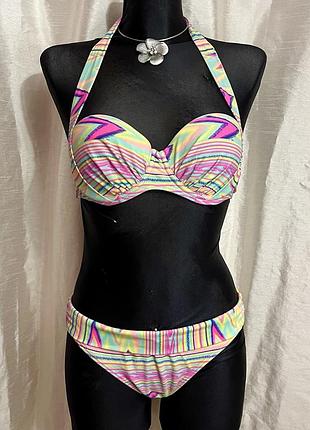 Винтажный купальник с ярким принтом vintage 2000s y2k 2014 с пушапом