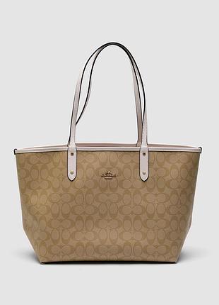 💎 coach reversible signature city tote chalk/light khaki