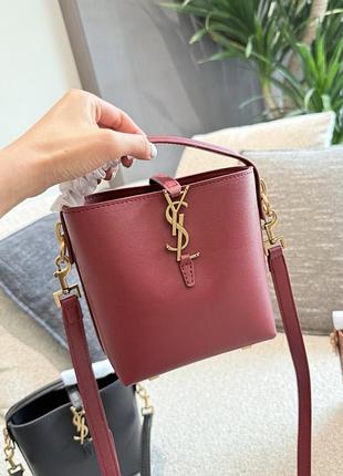 Saint laurent le 37 small bucket bag in burgundy calfskin with gold cassandre hardware 15х14х8