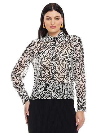 Рубашка блуза блузка прозрачная в принт черно-белая
