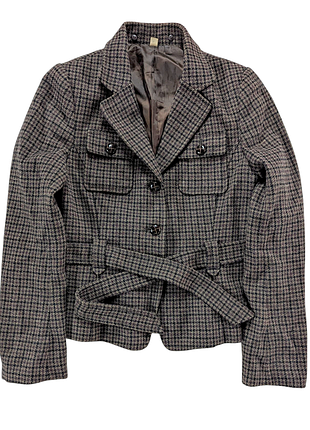 Uniqlo вінтажний жіночий  твідовий жакет піджак вовняний houndstooth "гусина лапка " розмір м