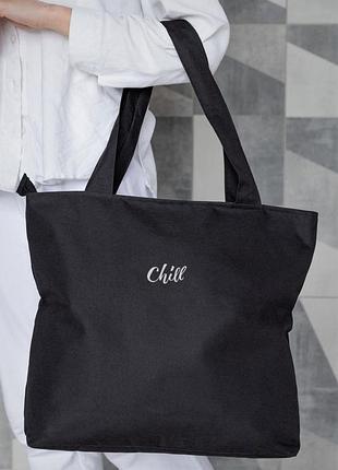 Жіноча сумка еко-шопер тканинна з принтом  chill black